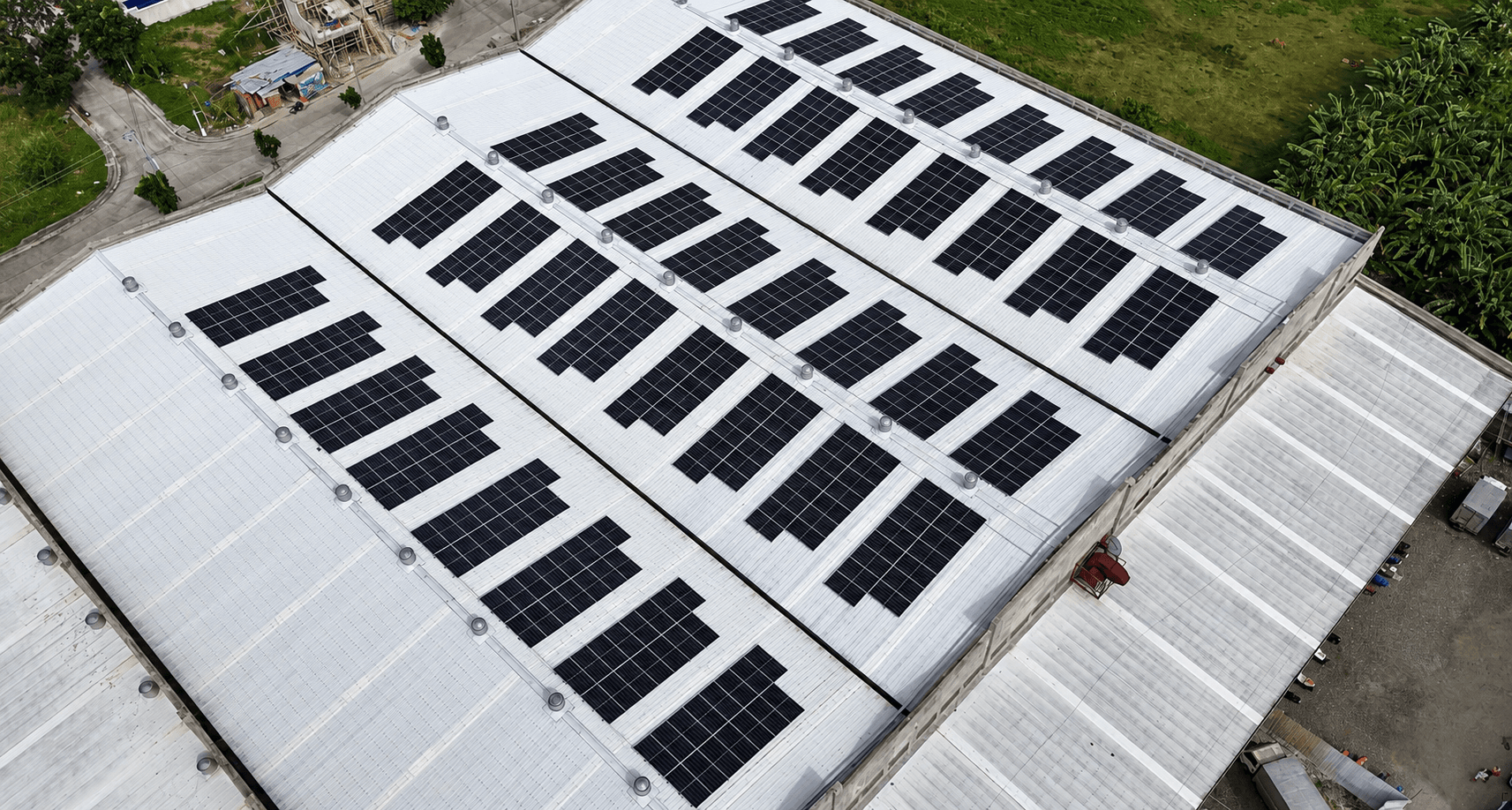 Aerial view of a Solartech rooftop solar installation at Iloilo Supermart Tacas