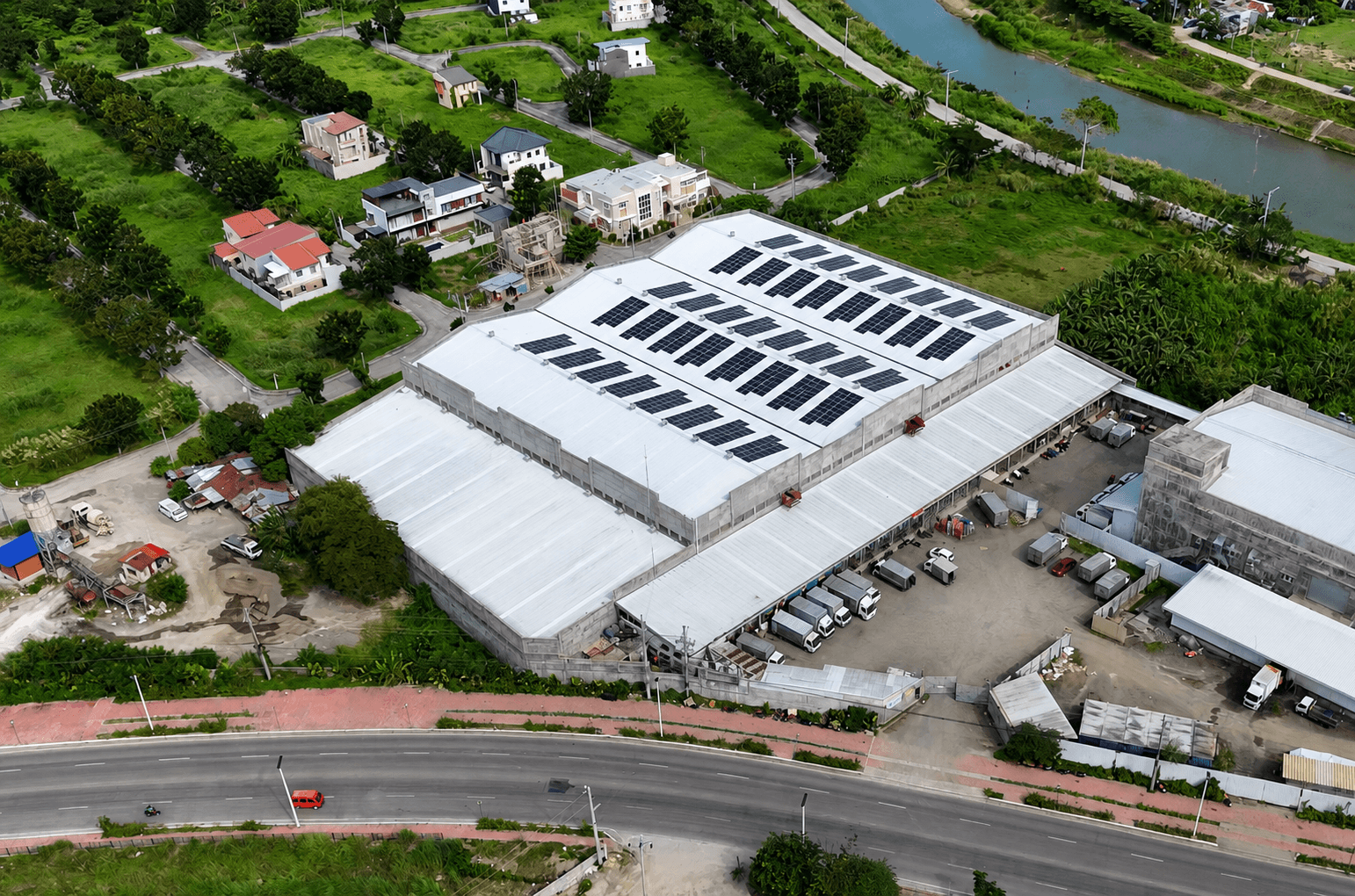Aerial view of a Solartech rooftop solar installation at Iloilo Supermart Tacas